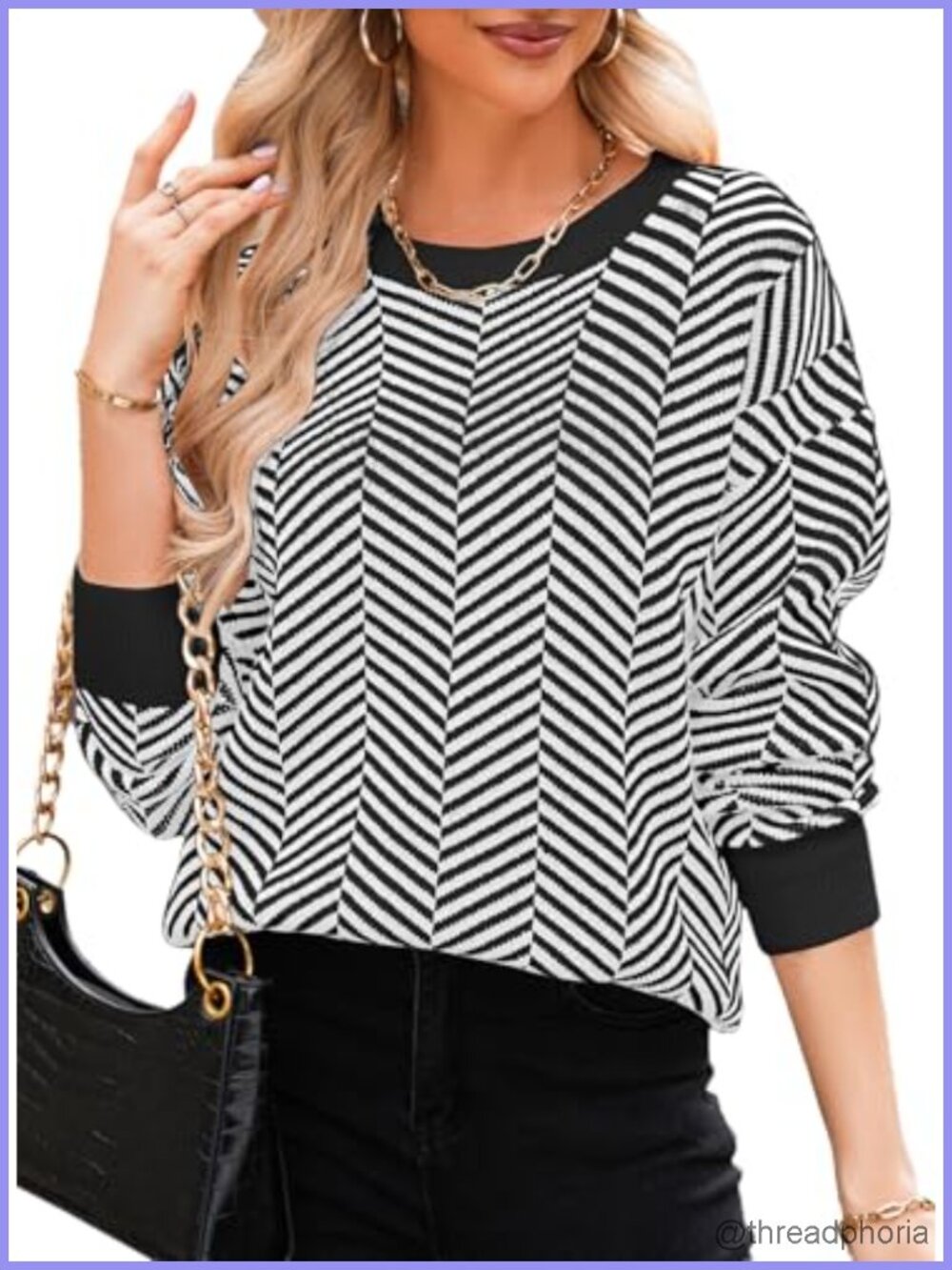 Women's Striped Knit Pullover Sweater Viscose Blend Crewneck Long Sleeve Cozy